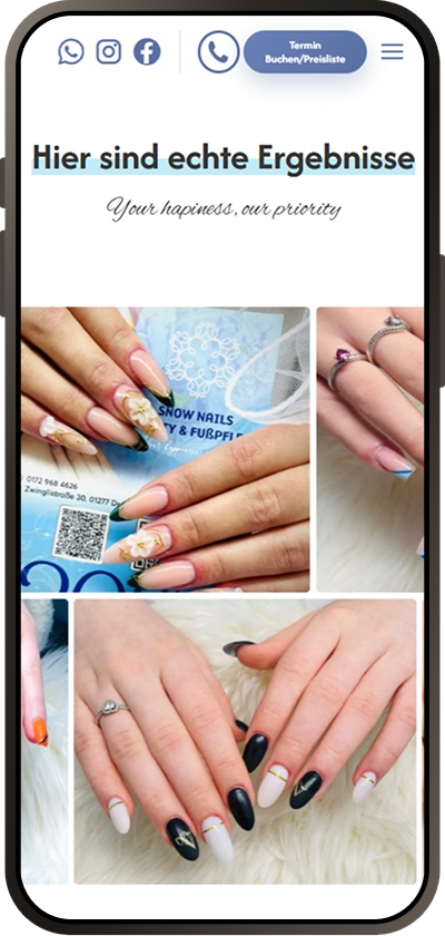 Snow Nails Website am Handy